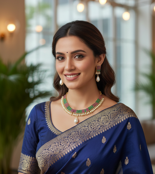 Shreevika Real Pearl Cz Necklace Set