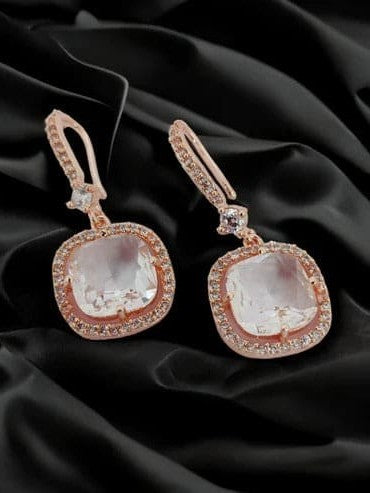 Square Rose Gold Hook Back Earrings