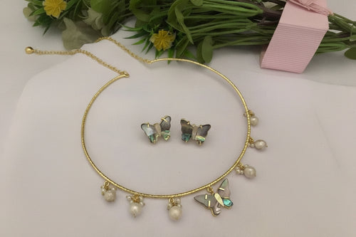 Real Mother Pearl Aravali Hasli Set - Elegant Ethnic Jewelry