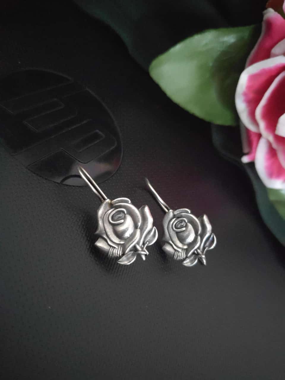 Rose silver look a like earrings