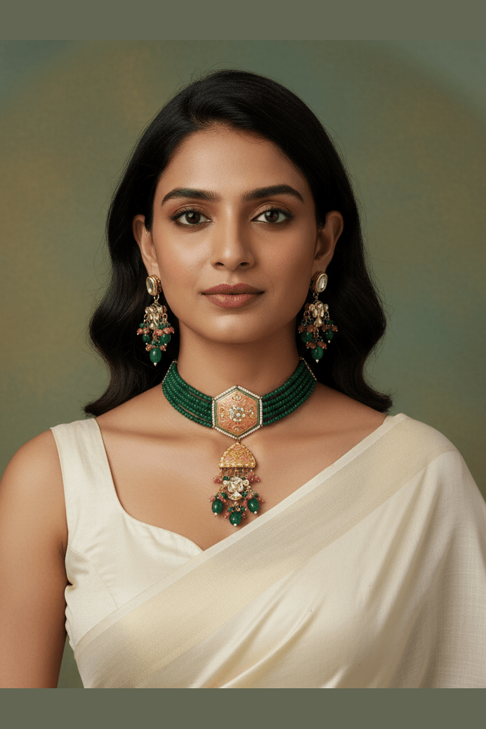 Vamayra kundan Meenakari set