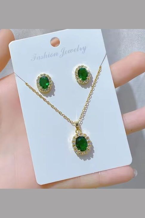 JS-19-GREEN-18k Gold Plated Stainless Steel Tarnish Free Waterproof Female Jewellery