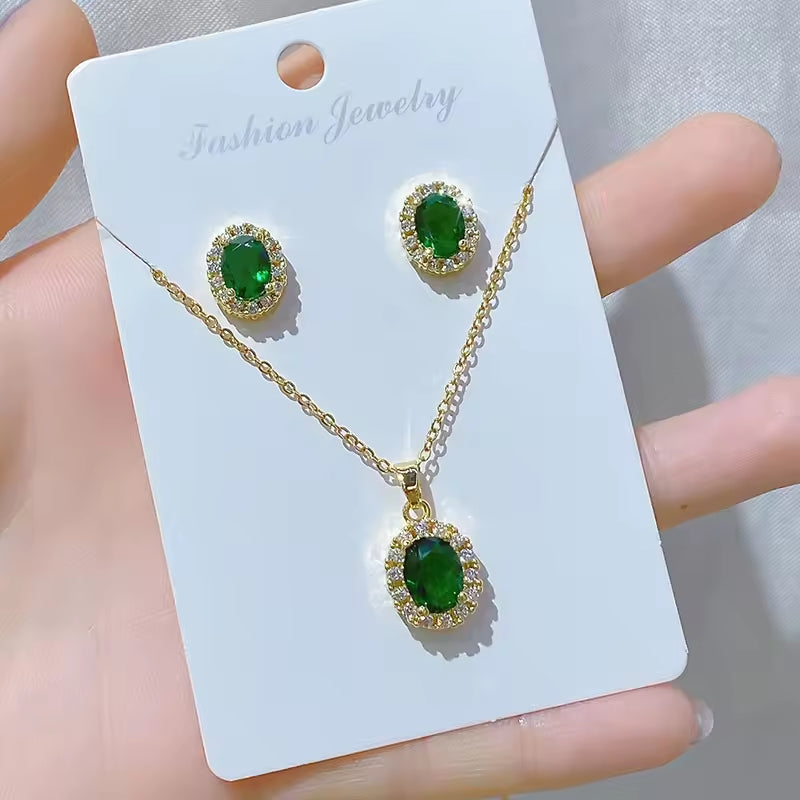 JS-19-GREEN-18k Gold Plated Stainless Steel Tarnish Free Waterproof Female Jewellery