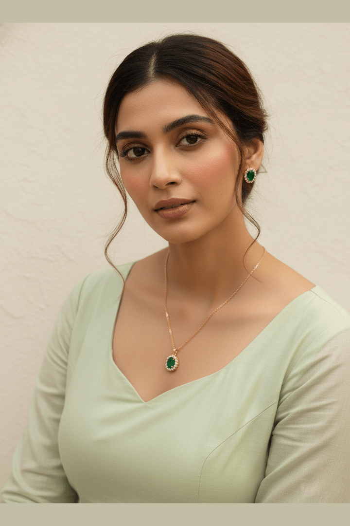 JS-19-GREEN-18k Gold Plated Stainless Steel Tarnish Free Waterproof Female Jewellery