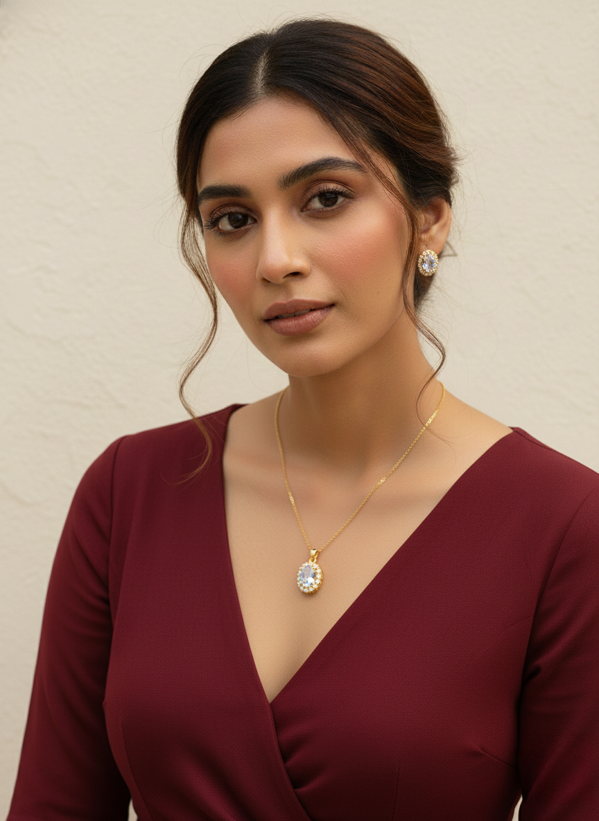 JS-19-WHITE-18k Gold Plated Stainless Steel Tarnish Free Waterproof Female Jewellery