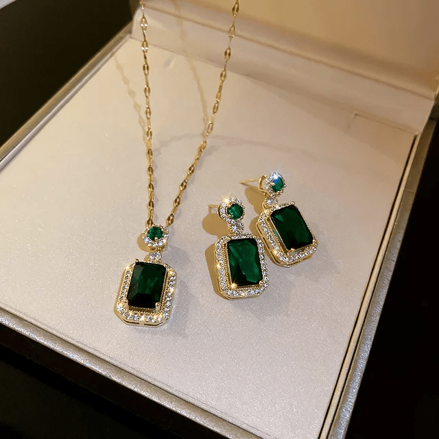JS-9-GREEN-18k Gold Plated Stainless Steel Tarnish Free Waterproof Female Jewellery