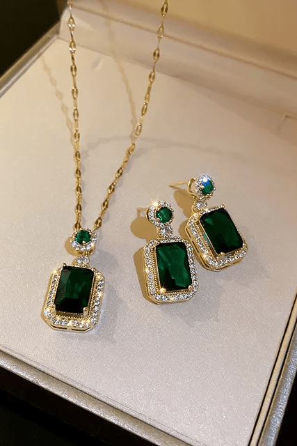 JS-9-GREEN-18k Gold Plated Stainless Steel Tarnish Free Waterproof Female Jewellery