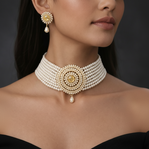 Kiyora Elegant Real Pearl Choker Set