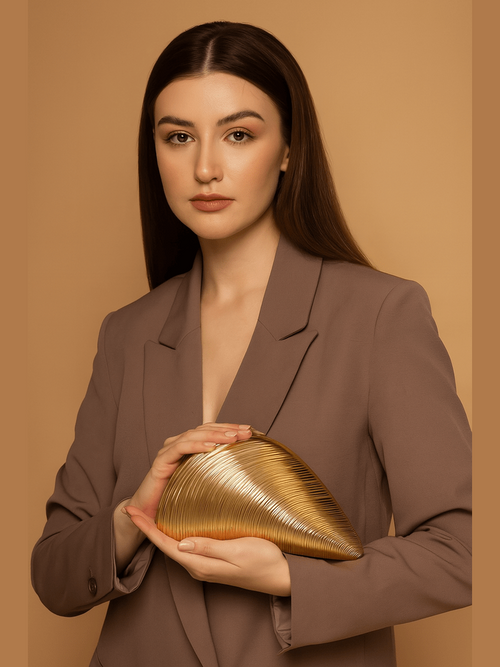 Lilah Designer Clutch - Elegant Golden Acrylic Handbag