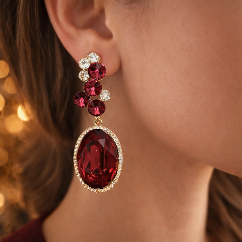 Luxury Ruby Oval Dangling Earrings