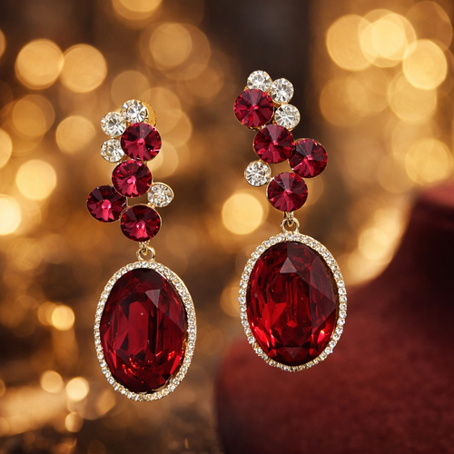 Luxury Ruby Oval Dangling Earrings