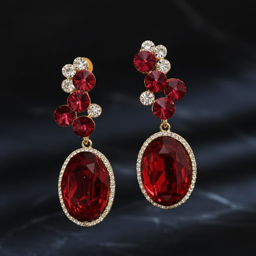 Luxury Ruby Oval Dangling Earrings