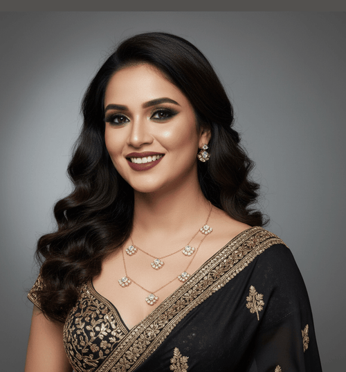 Malavika 22K Gold Plated Masonite Polki Kundan Necklace Set in Pure Brass