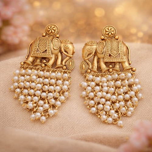 Maneka Antique Matte Finish Elephant Jhumka Earrings
