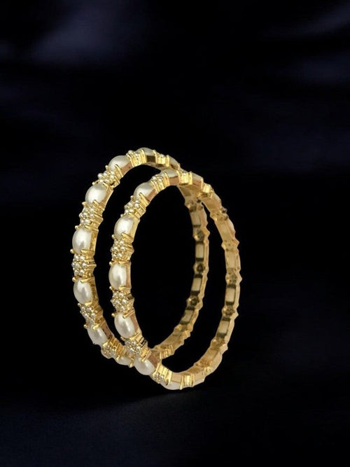 Mrinali Real Pearl Bangles - Elegant Brass & Gold Finish