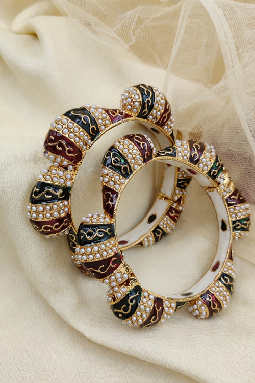 Navirah Traditional Rajwadi Enamel & Pearl Ethnic Bangles