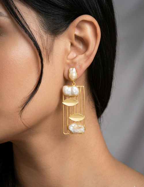 Ocevara Natural Real Baroque Pearl Luxe Earrings