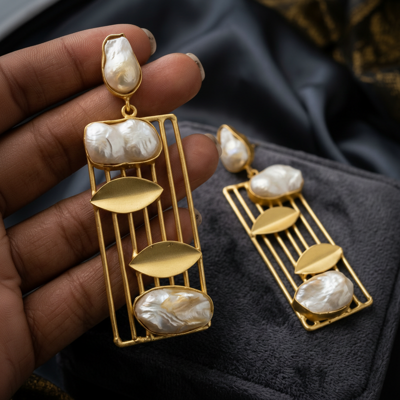 Ocevara Natural Real Baroque Pearl Luxe Earrings