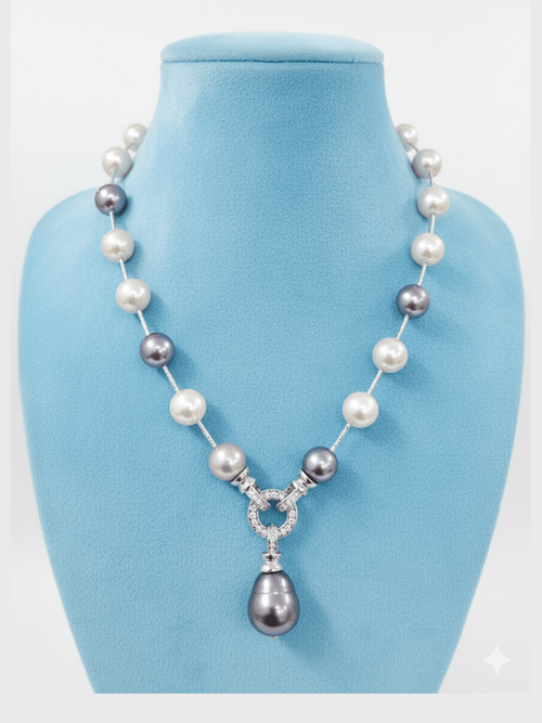Omya Handcrafted Shell Pearl Mala Necklace