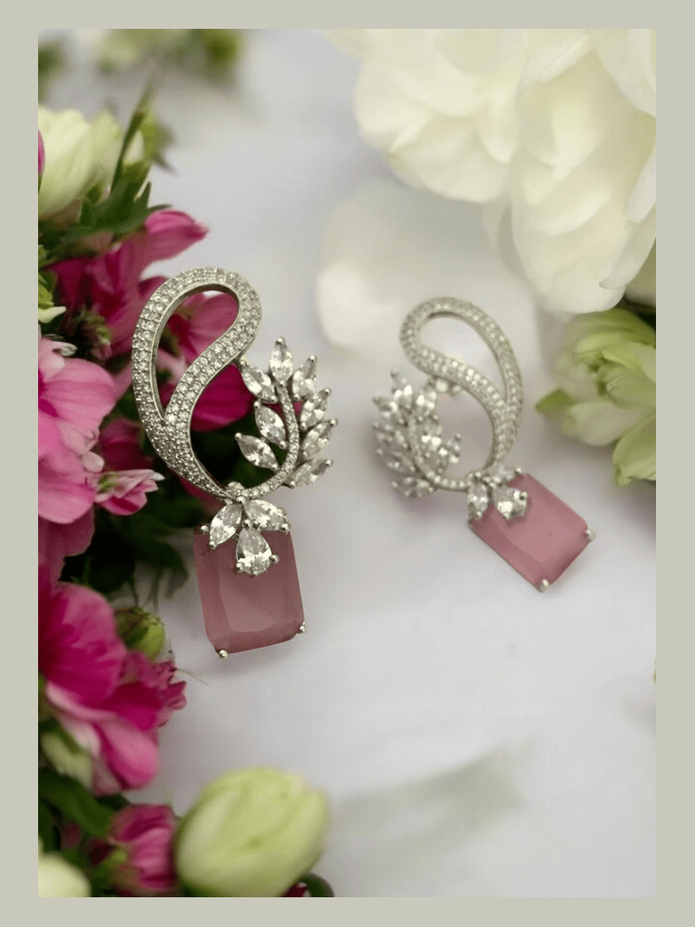 Rabiya Diamond Look Earrings - Elegant Silver Plated Design