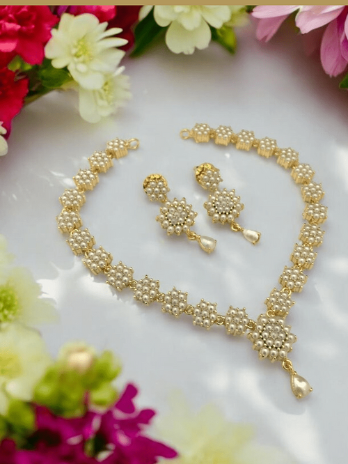 Real Pearl Damini Sleek Set - Elegant Brass Jewelry