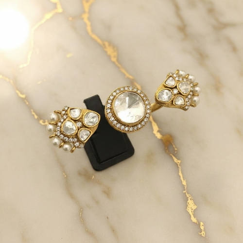 Raagavi Polki Kundan Ring - Ethnic Brass Jewelry