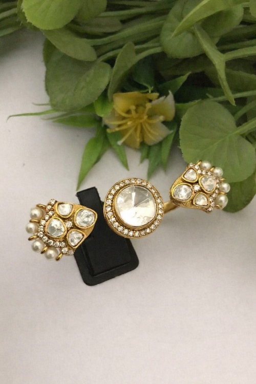 Raagavi Polki Kundan Ring - Ethnic Brass Jewelry