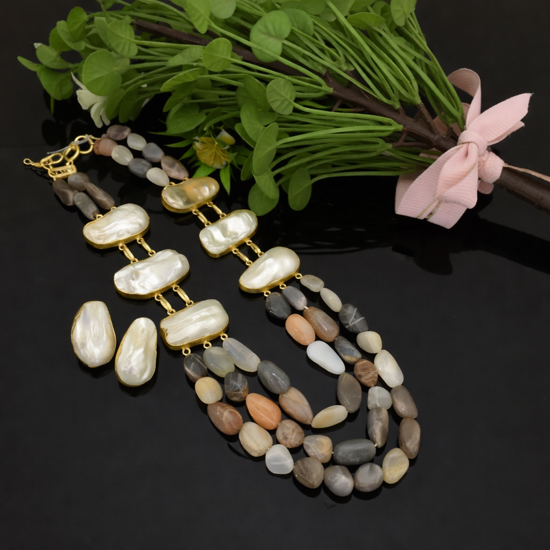 Real Pearl-Celeste Baroque Pearl & Natural Stone Set-- Elegant Ethnic Jewelry for All Occasions