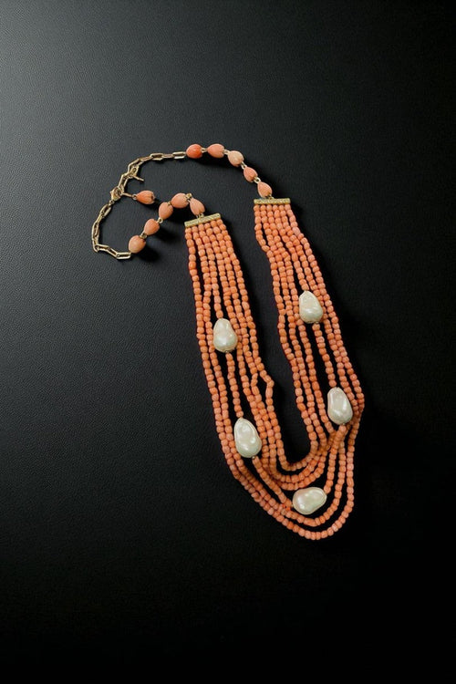 Real pearl coral bead mala