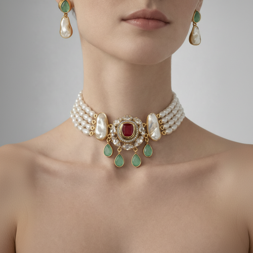 Rhythm Real Pearl Choker Set - Elegant & Timeless Jewelry