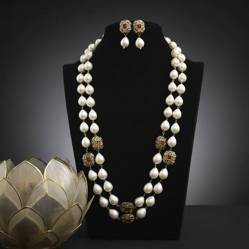 Sajni Shell Pearl Mala - Ethnic Kundan Jewelry