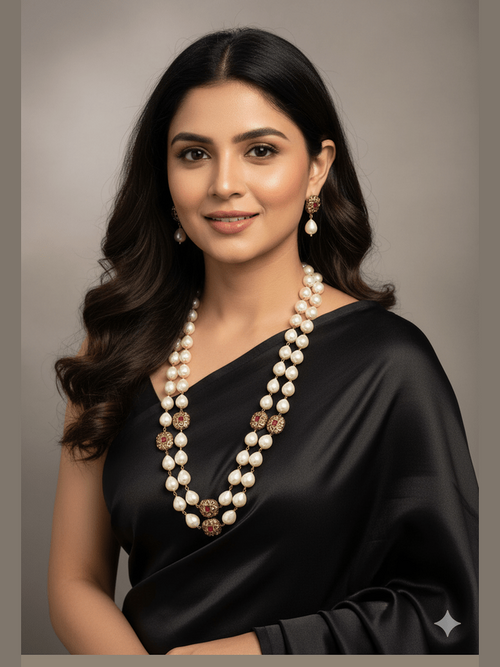 Sajni Shell Pearl Mala - Ethnic Kundan Jewelry