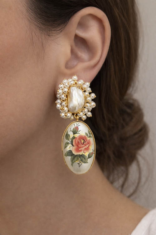 Sargun Real Pearl Earrings - Whimsical Floral Design