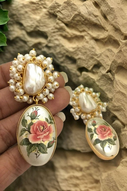 Sargun Real Pearl Earrings - Whimsical Floral Design
