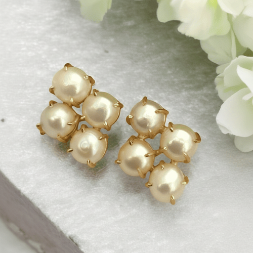 Sayani Real Pearl Earrings - Elegant Brass & Gold Finish