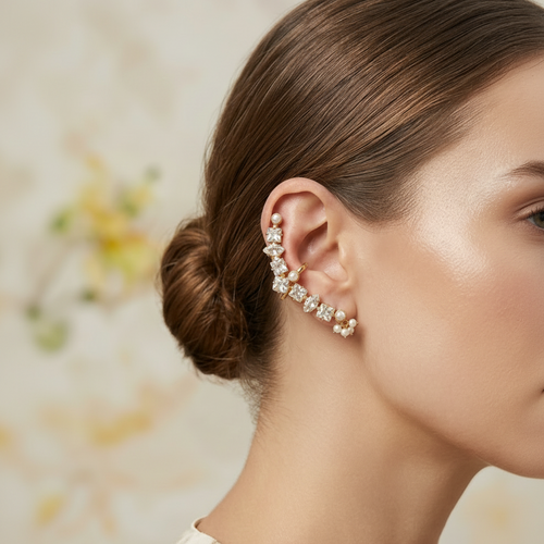 Seraya Gold Plated Real Pearl Designer Earrings