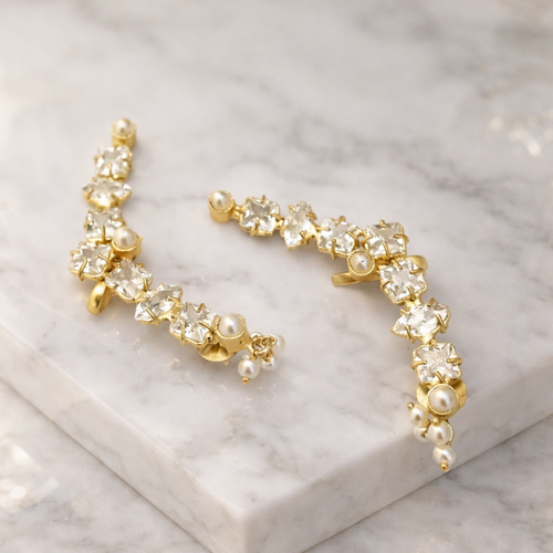 Seraya Gold Plated Real Pearl Designer Earrings