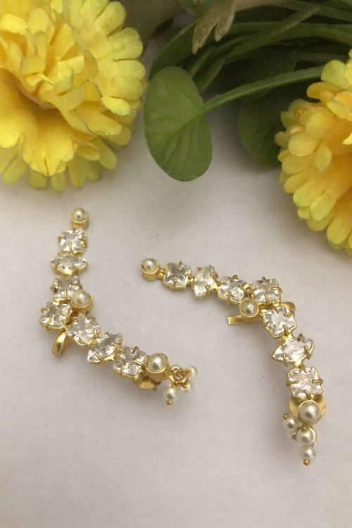 Seraya Gold Plated Real Pearl Designer Earrings