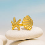 Shell 18k Gold Plated  Stainless steel Ring