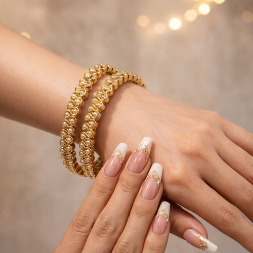 Spiral Real Pearl Bangles - Elegant Brass Jewelry
