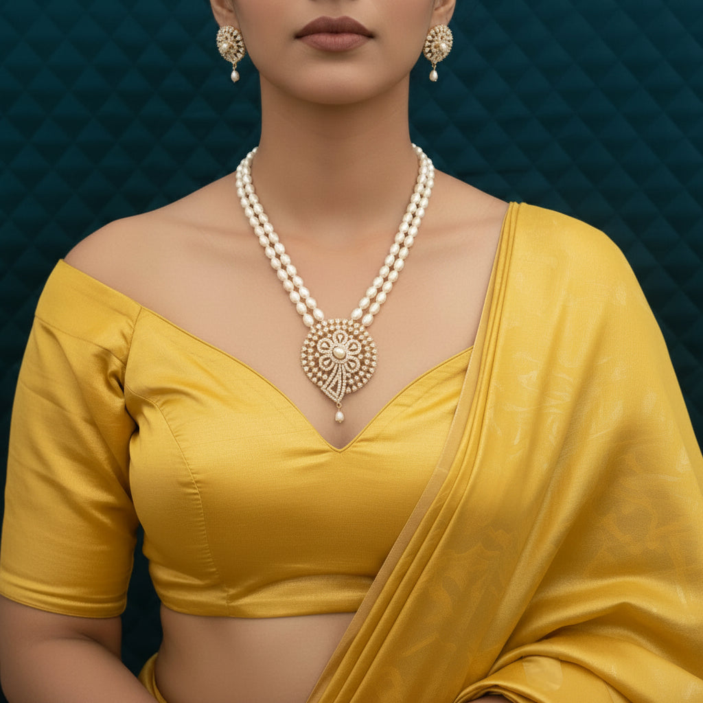 Tanishka Elegant Freshwater Pearl Mala Set with Statement Pendant