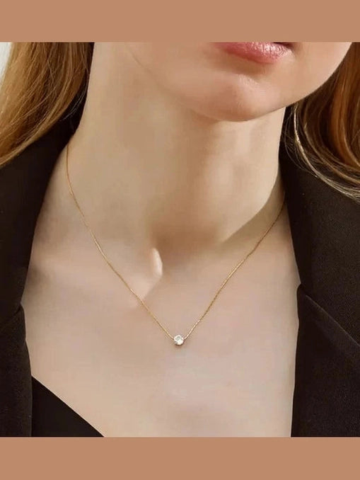 Timeless Solitaire Sparkle Necklace 18k Gold Plated Stainless Steel Tarnish Free Waterproof Jewellery female