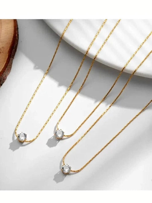 Timeless Solitaire Sparkle Necklace 18k Gold Plated Stainless Steel Tarnish Free Waterproof Jewellery female