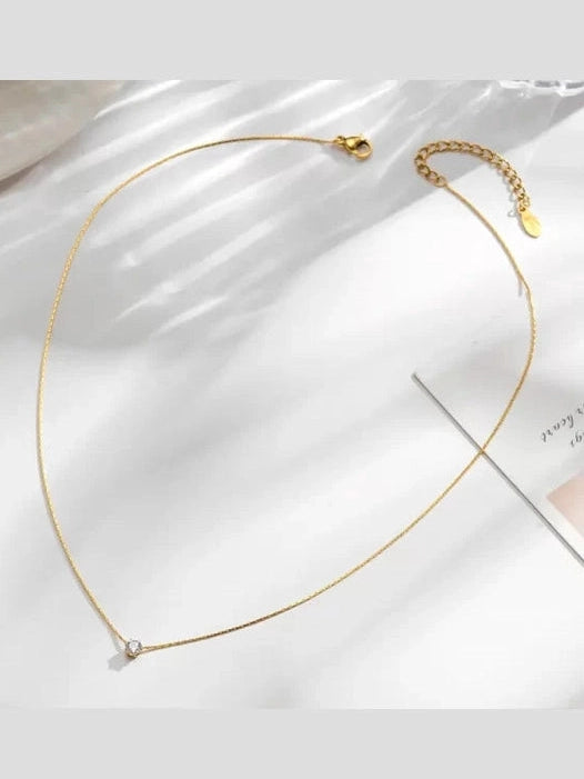 Timeless Solitaire Sparkle Necklace 18k Gold Plated Stainless Steel Tarnish Free Waterproof Jewellery female
