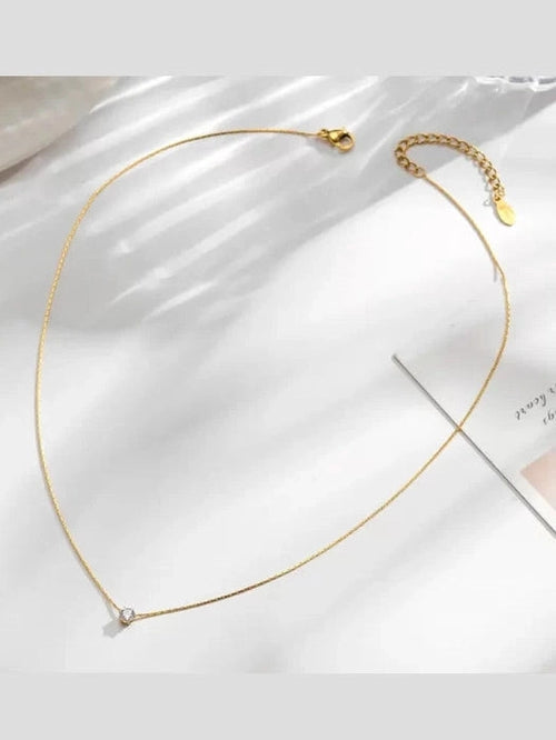 Timeless Solitaire Sparkle Necklace 18k Gold Plated Stainless Steel Tarnish Free Waterproof Jewellery female