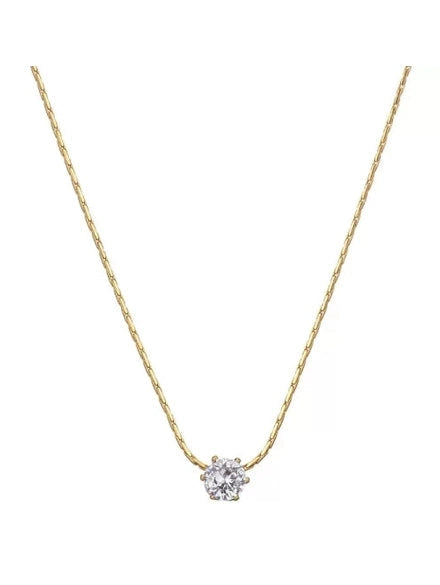 Timeless Solitaire Sparkle Necklace 18k Gold Plated Stainless Steel Tarnish Free Waterproof Jewellery female