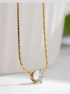 Timeless Solitaire Sparkle Necklace 18k Gold Plated Stainless Steel Tarnish Free Waterproof Jewellery female