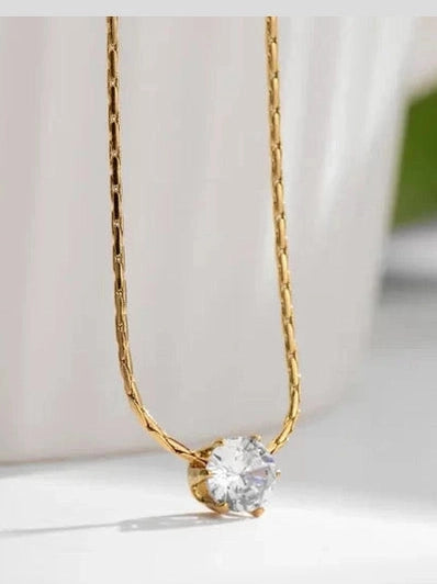 Timeless Solitaire Sparkle Necklace 18k Gold Plated Stainless Steel Tarnish Free Waterproof Jewellery female