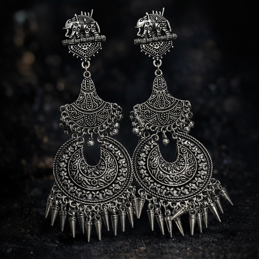 Western German Silver Earrings - Elegant & Timeless Design