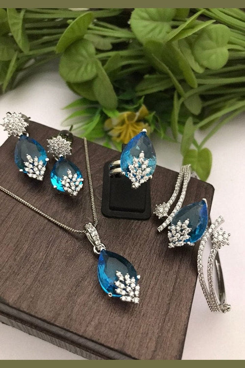 Aganya kreation Arya Silver Combo - Elegant Jewelry Set for Every Occasion Aqua blue